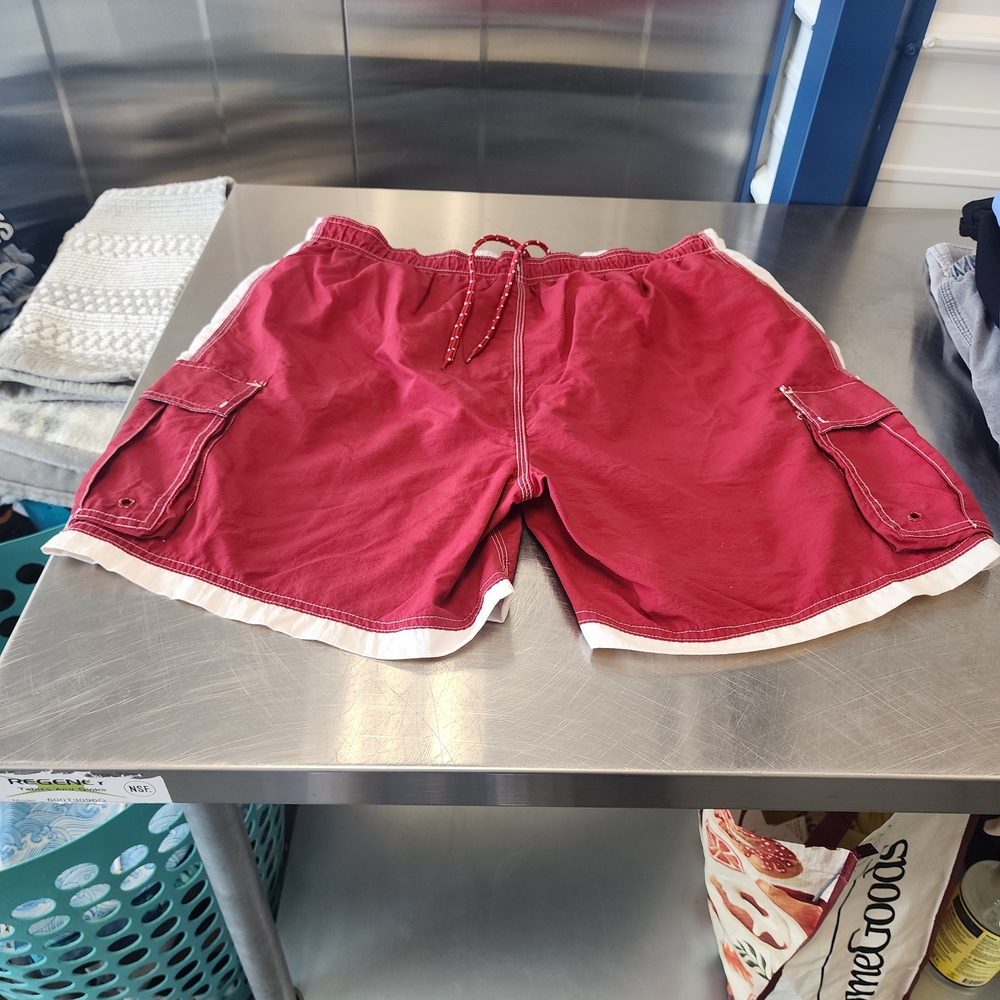 Covington Red Men's Cargo Swim Trunks with White Trim